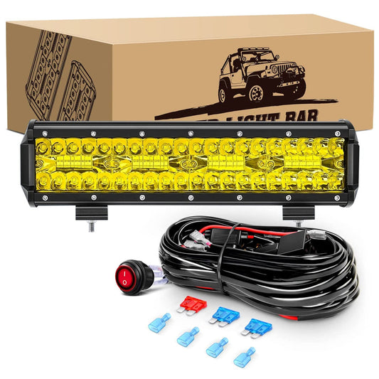 Waywe 12Inch 240W Triple Row Amber Led Light bar 30000LM Flood Spot Combo Off Road Work Light Driving Boat with Wiring Harness for UTV Jeep Truck Boat
