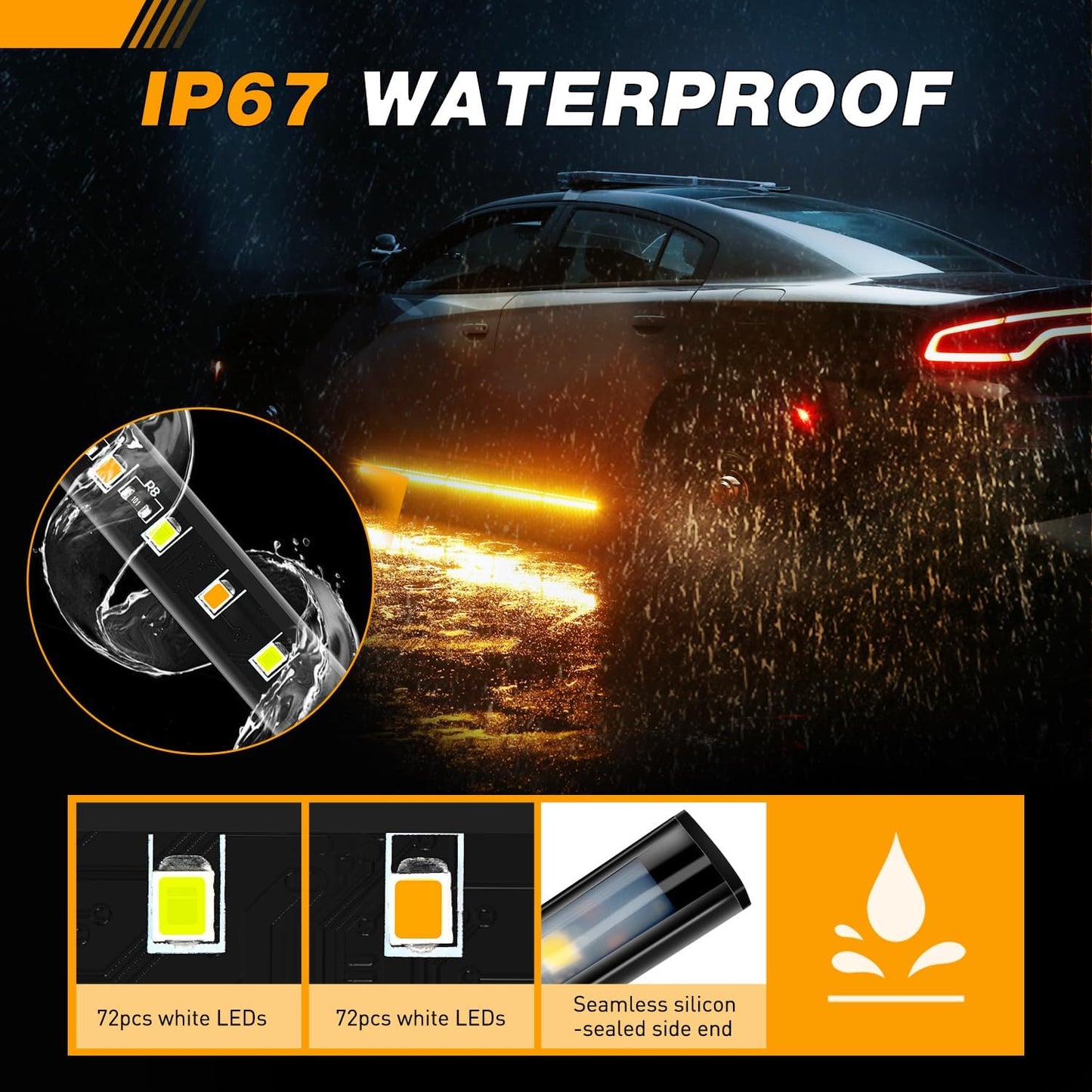 Waywe Truck Running Board Lights - 2PCS 60 Inch DRL LED Side Maker Light Kits for Extended and Crew Cab Trucks Pickup White Courtesy Amber Sequential Turn Signal Lighting Strips