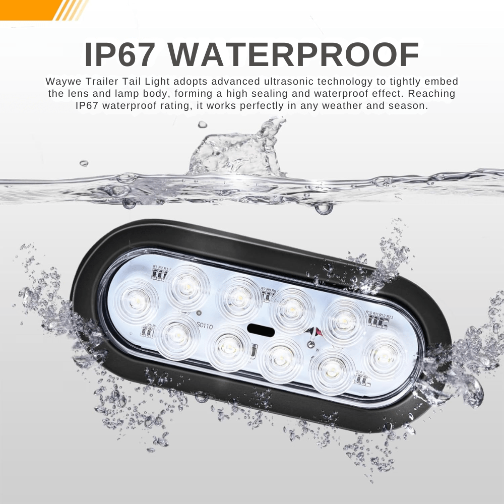 Waywe 6Inch Oval Trailer Tail Light 2PCS 10LED White Reverse Back Up Lights w/Surface Mount Grommets Plugs IP67 Waterproof for Truck RV Tractor