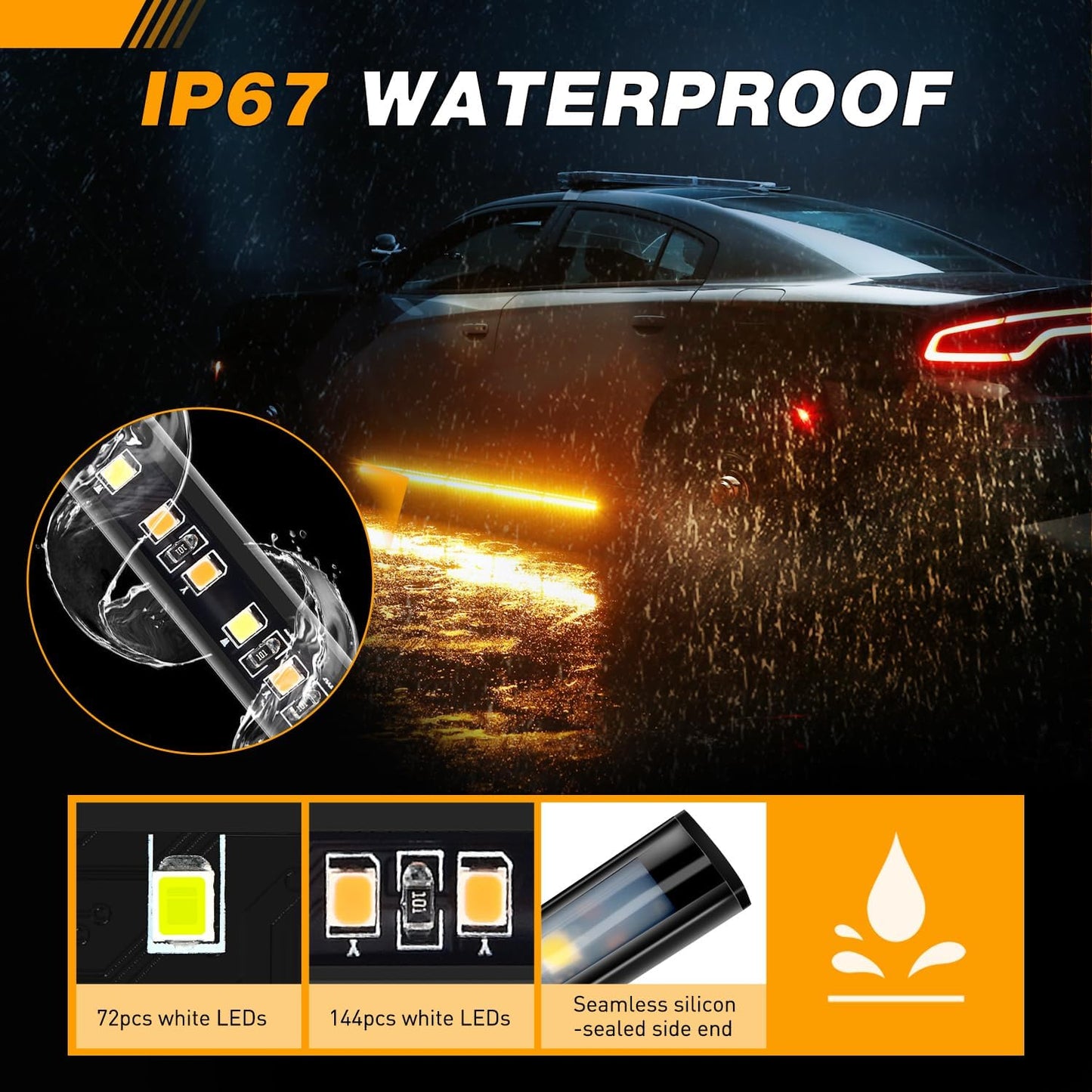 Waywe Truck Running Board Lights - 2PCS 70 Inch DRL LED Side Maker Light Kits for Extended and Crew Cab Trucks Pickup White Courtesy Amber Sequential Turn Signal Lighting Strips