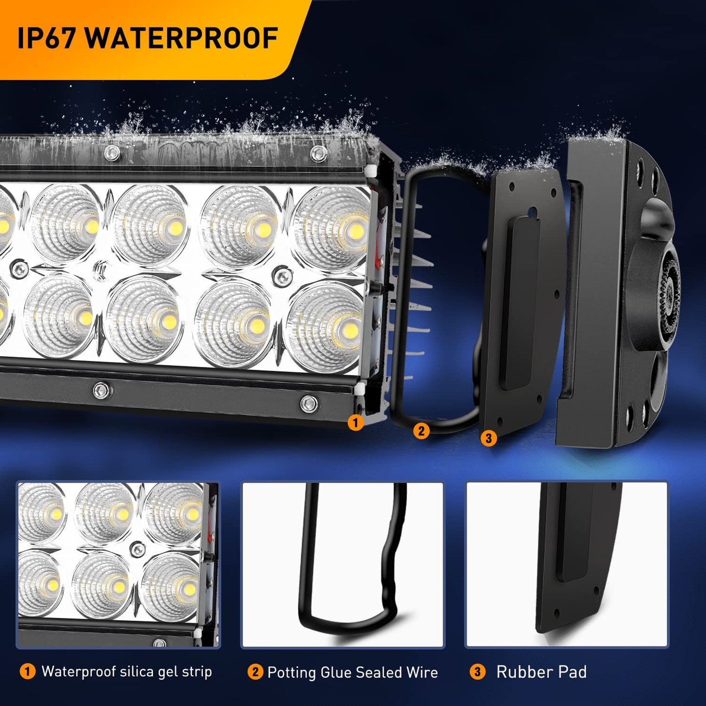 Waywe 22 Inch 120W Spot Flood Combo Off Road Led Light Bar Work Light Driving Lamp with 16 AWG Wiring Harness Kit for Truck Jeep ATV SUV,White