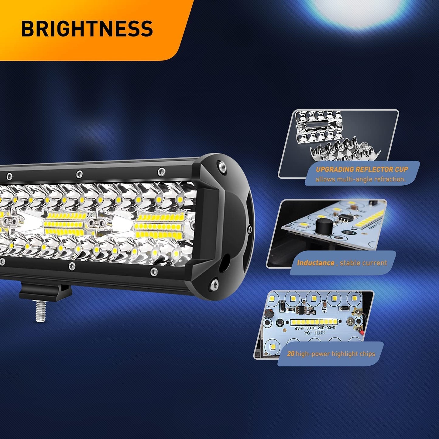 20 Inch 420W Triple Row Led Light Bar Spot Flood Combo with 16AWG Wiring Harness