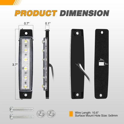 Waywe 3.8Inch Side Marker Light 10PCS 6LED White Trailer Camper Clearance Marine Boat Navigation Port Starboard Indicator Lights for 12V DC Kayak Sailboat Yacht Truck RV