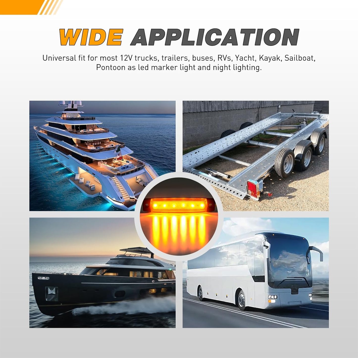 Waywe 3.8Inch Side Marker Light 10PCS 6LED Amber Trailer Camper Clearance Marine Boat Navigation Port Starboard Indicator Lights for 12V DC Kayak Sailboat Yacht Truck RV