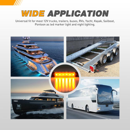 Waywe 3.8Inch Side Marker Light 10PCS 6LED Amber Trailer Camper Clearance Marine Boat Navigation Port Starboard Indicator Lights for 12V DC Kayak Sailboat Yacht Truck RV