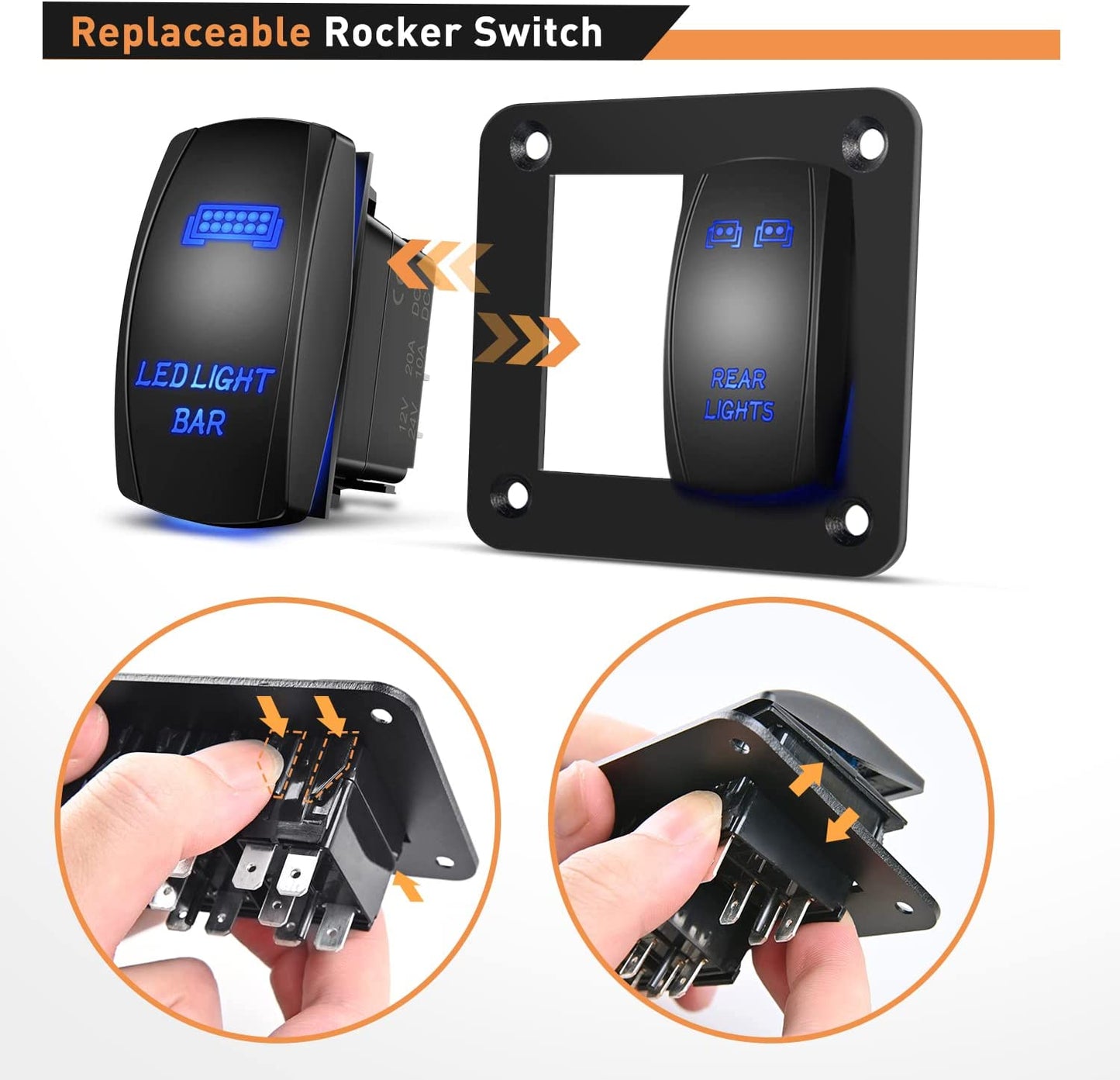 Waywe 2 Gang Rocker Switch Panel LED Light Bar Switch Rear Lights Switch 12 24V DC Blue Switches 5Pin ON Off Pre-Wired Toggle Switch Panel for Cars ATVs UTVs