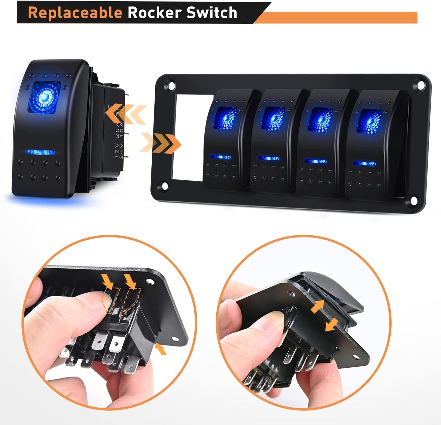 Waywe 5 Gang Aluminum Rocker Switch Panel Blue