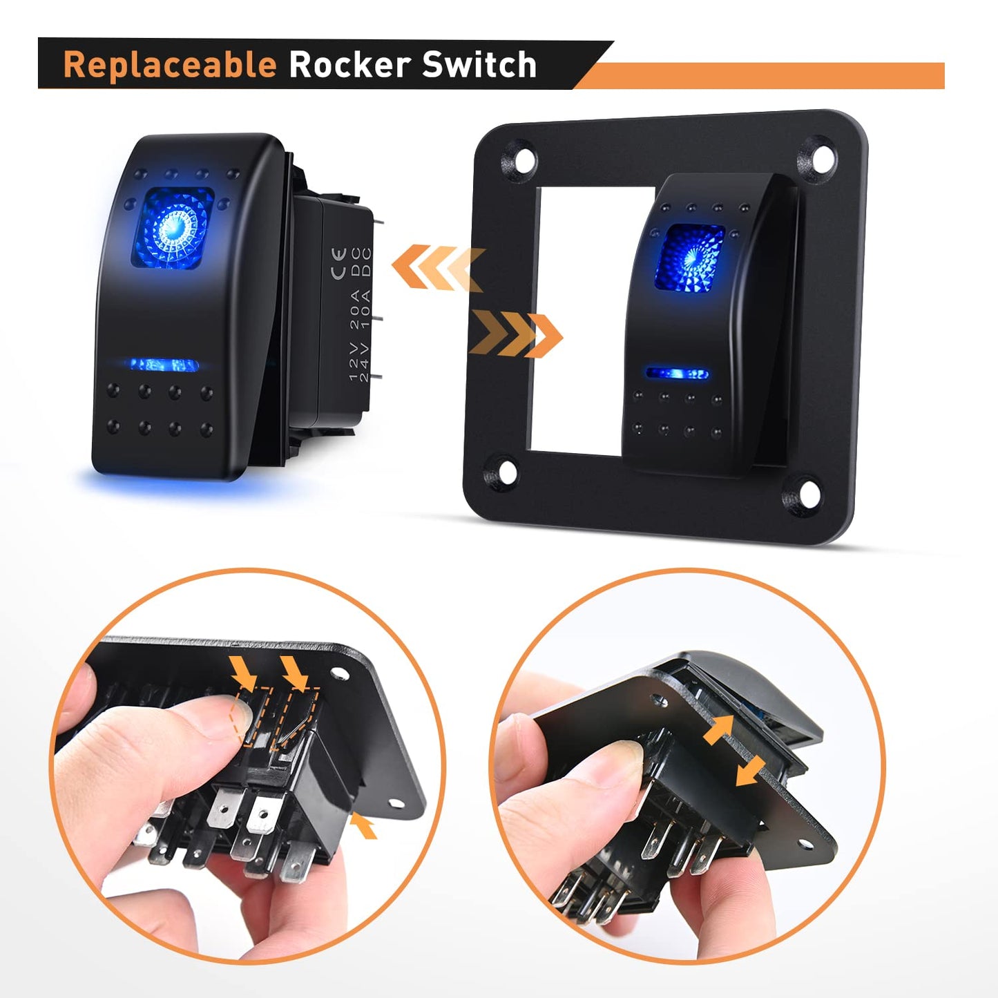 Waywe 2 Gang Rocker Switch Panel 12V 24V DC Blue Switches Aluminum Panel 5Pin ON Off PreWired Toggle Switch Panel Waterproof for Cars Boats ATVs UTVs