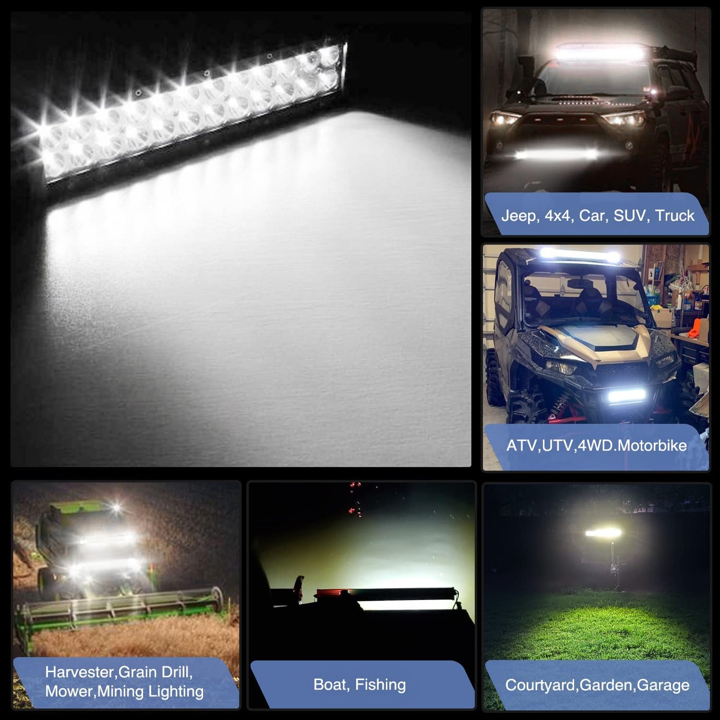 Waywe 22 Inch 120W Spot Flood Combo Off Road Led Light Bar Work Light Driving Lamp with 16 AWG Wiring Harness Kit for Truck Jeep ATV SUV,White