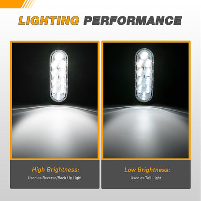 Waywe 6Inch Oval Trailer Tail Light 2PCS 10LED White Reverse Back Up Lights w/Surface Mount Grommets Plugs IP67 Waterproof for Truck RV Tractor