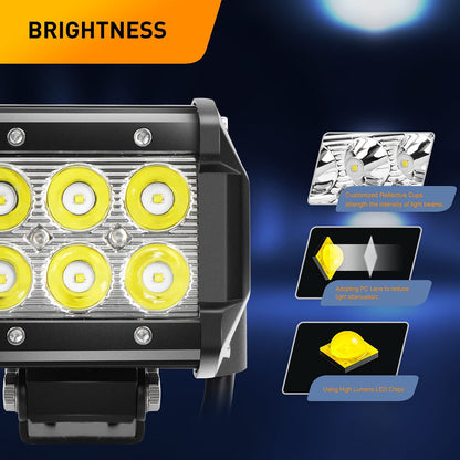 Waywe 2 Pcs 18W Spot LED Pods with 16AWG 3Pin Wiring Harness-2 Leads