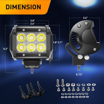 Waywe 20 Inch 126W Combo Led Light Bar 2PCS 4 Inch 18W Spot LED Pods with 16AWG Off Road Wiring Harness-3 Leads