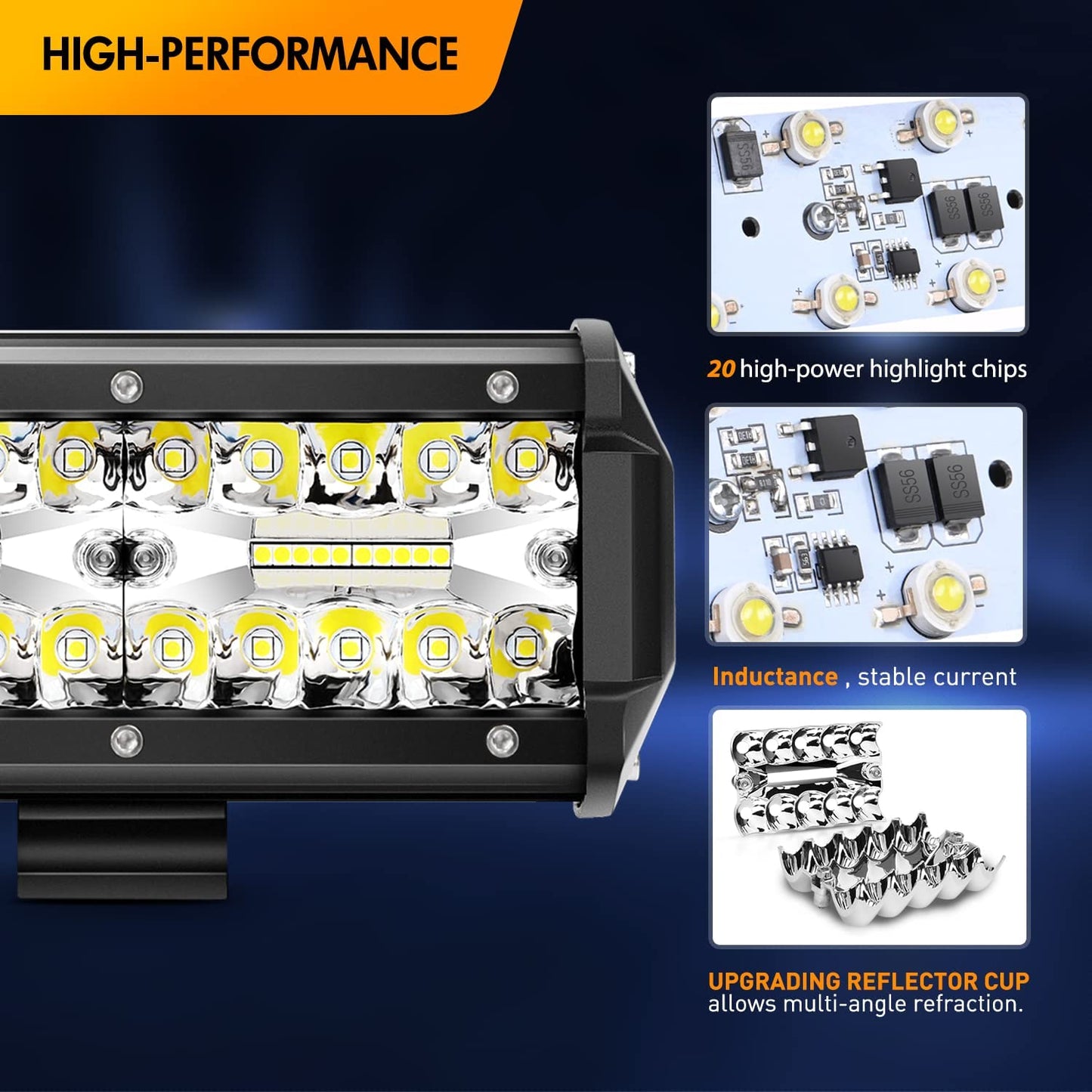Waywe 4Pcs 4Inch 60W Cube LED Fog Lights Led Light Pods, 20Inch 420W Spot Flood Combo Triple Row Off-Road led Driving Lights Waterproof for Trucks ATV