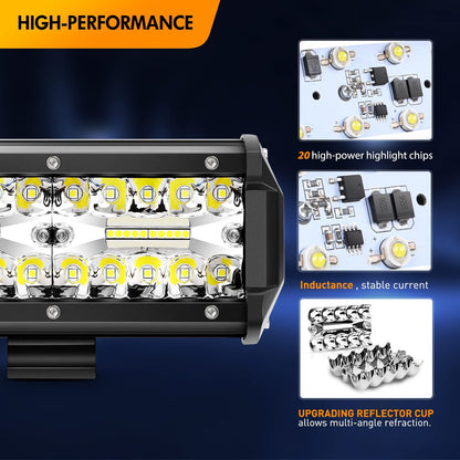 Waywe 4Pcs 4Inch 60W Cube LED Fog Lights Led Light Pods, 20Inch 420W Spot Flood Combo Triple Row Off-Road led Driving Lights Waterproof for Trucks ATV