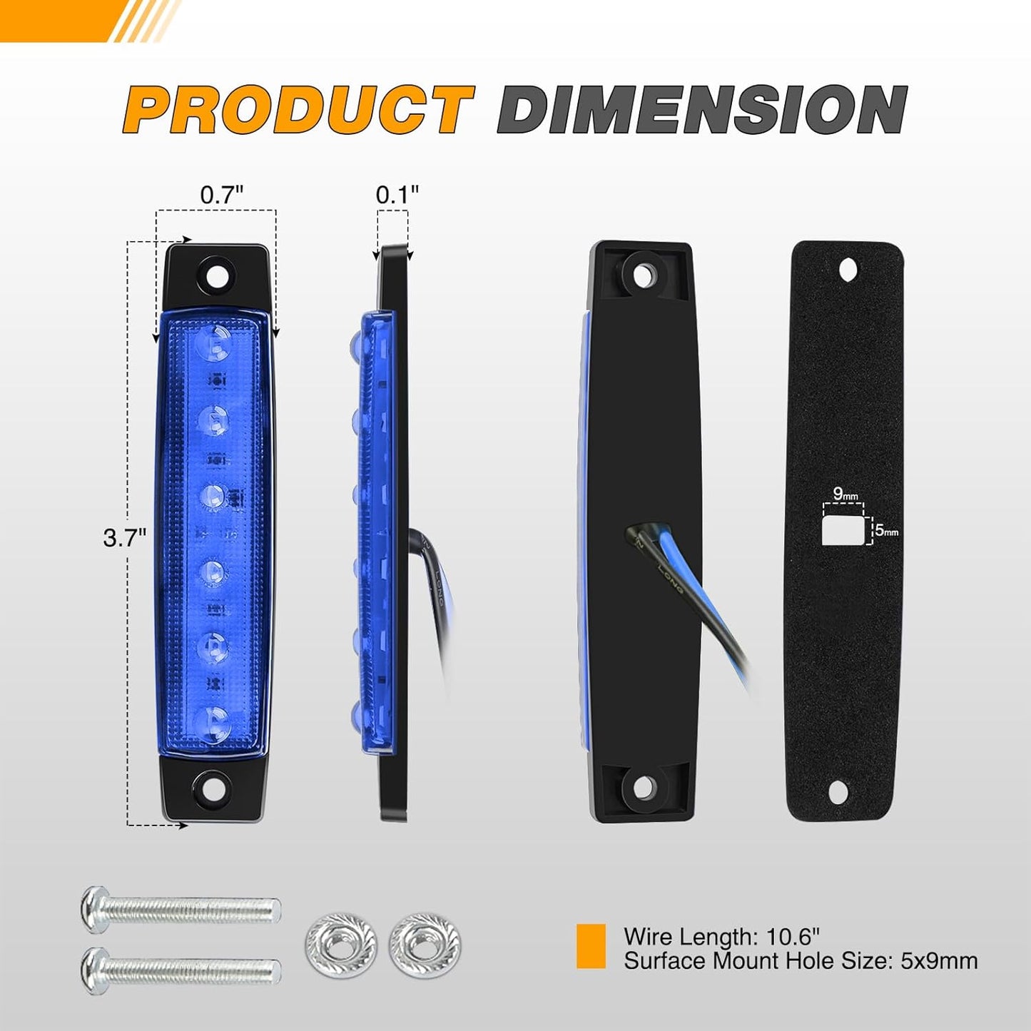 Waywe 3.8Inch Side Marker Light 10PCS 6LED Blue Trailer Camper Clearance Marine Boat Navigation Port Starboard Indicator Lights for 12V DC Kayak Sailboat Yacht Truck RV