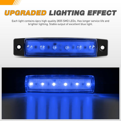 Waywe 3.8Inch Side Marker Light 10PCS 6LED Blue Trailer Camper Clearance Marine Boat Navigation Port Starboard Indicator Lights for 12V DC Kayak Sailboat Yacht Truck RV