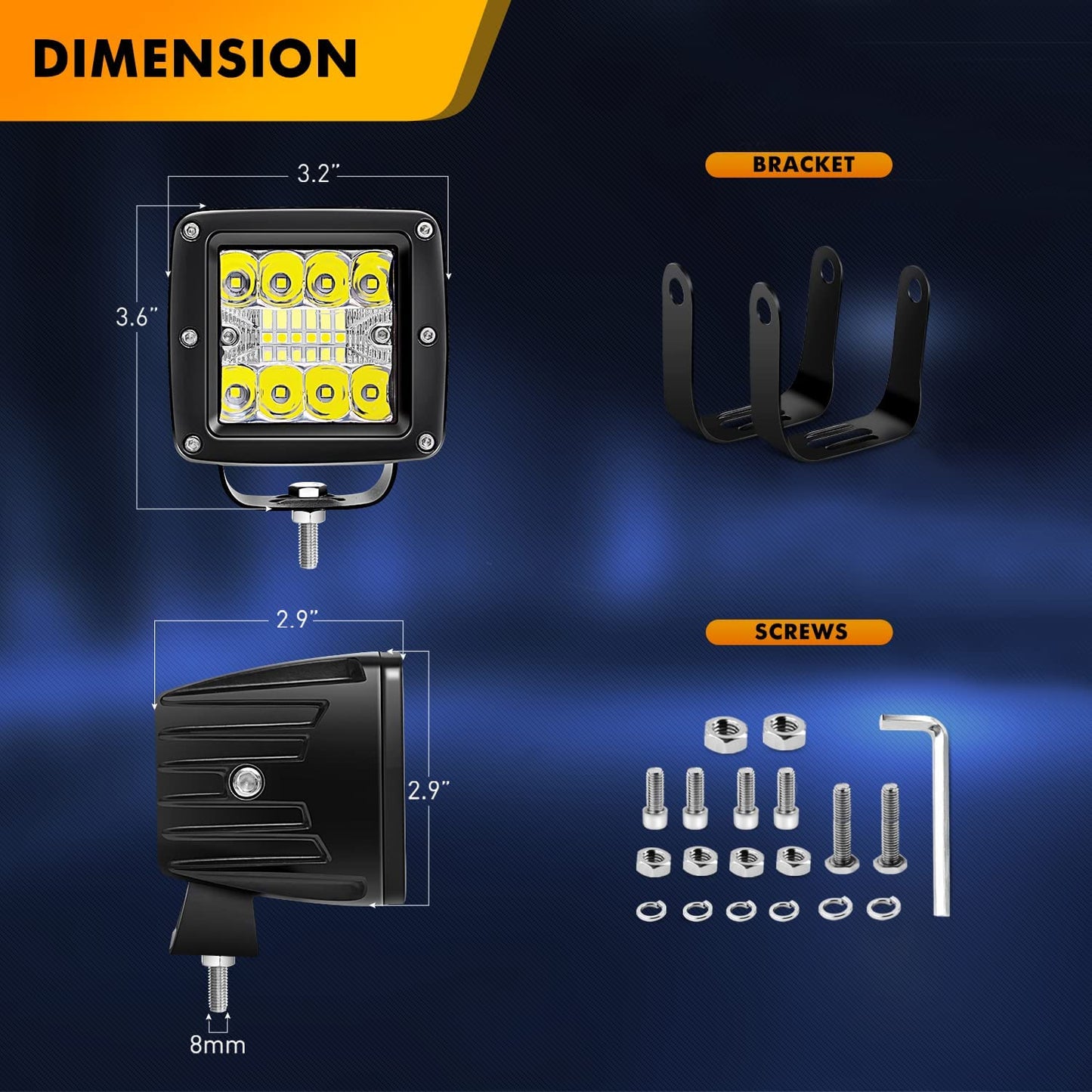 Waywe LED Cubes 2PCS 3Inch 42W LED Pods Driving Lights Spot Flood Offroad LED Work Light Fog Lights Boat Light with Wiring Harness Kit for Pickup Trucks UTV ATV SUV Motor Car