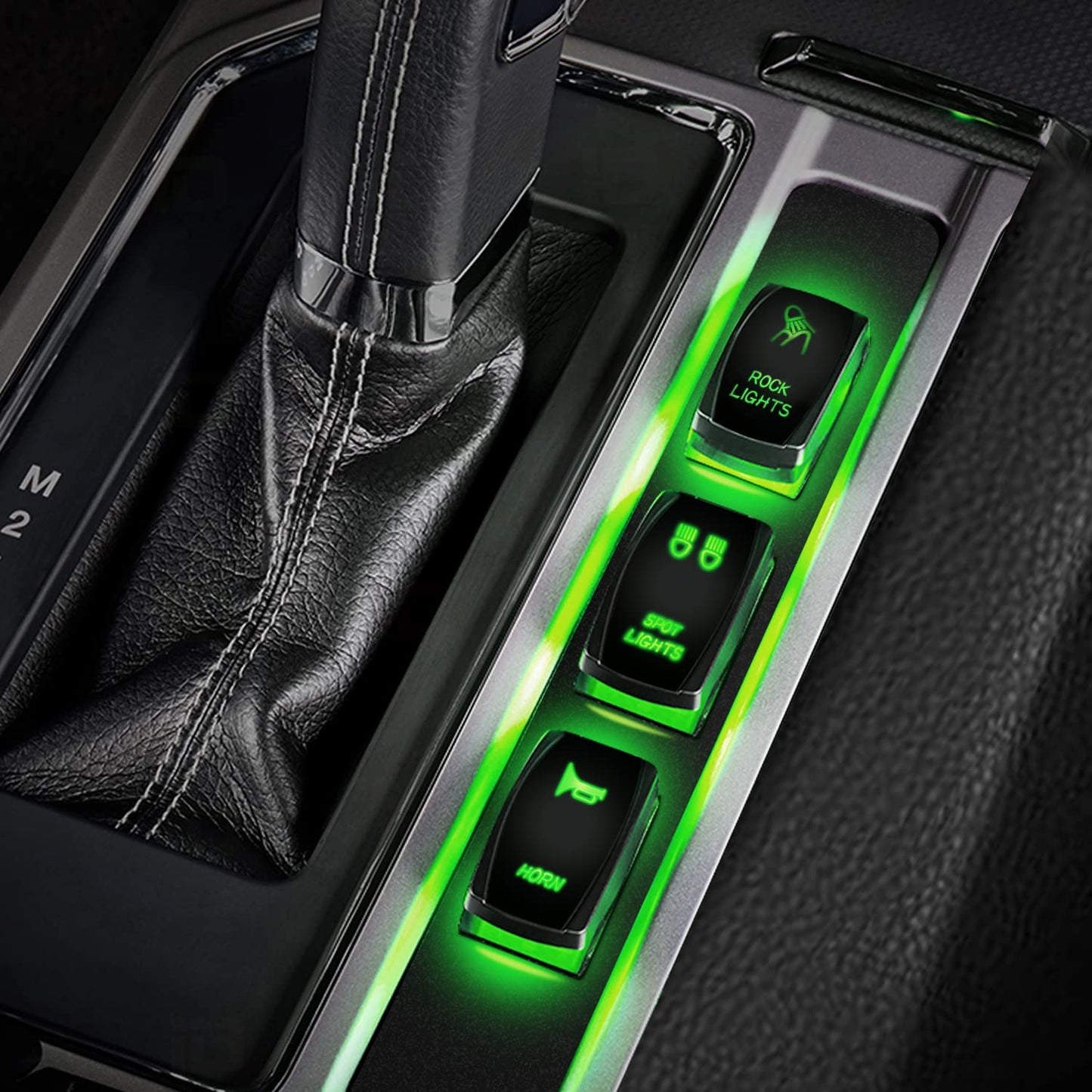 Waywe Rock Lights Rocker Switch Led Light Bar Switch 5Pin Laser On Off SPST switches 20A 12V 10A 24V Switch Green with Jumper Wires Set for Cars Trucks RVs