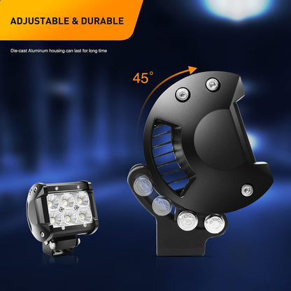 Waywe 2 Pcs 18W Flood LED Pods with 3Pin 16AWG Wiring Harness-2 Leads