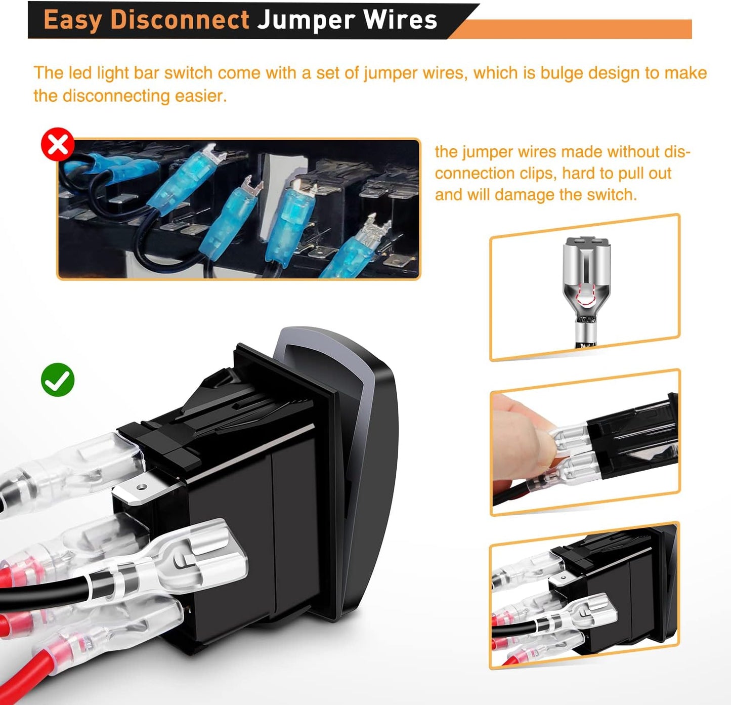 Waywe Bumper Light Bar Rocker Switch Led Lights Bars 5 Pin Laser On Off Switches 20A 12V 10A 24V Jumper Wires Set