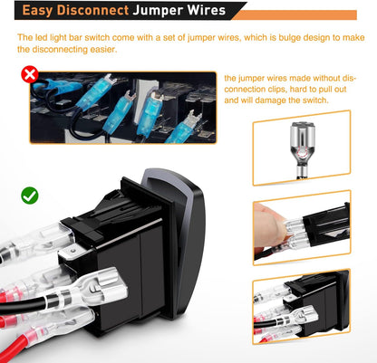 Waywe Sasquatch Lights Rocker Switch 5Pin Laser On Off LED Light 20A 12V 10A 24V Switch Jumper Wires Set for Jeep Boat Trucks