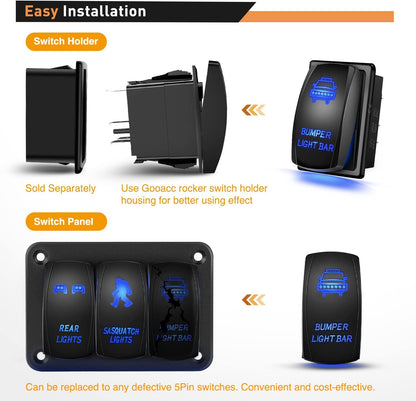 Waywe Bumper Light Bar Rocker Switch Led Lights Bars 5 Pin Laser On Off Switches 20A 12V 10A 24V Jumper Wires Set