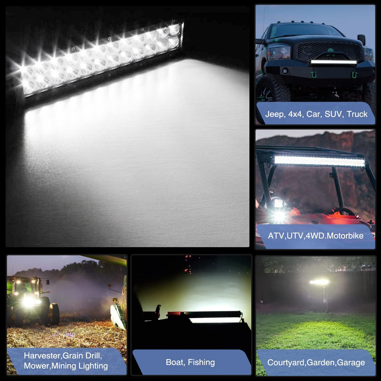 Waywe 4Pcs 4Inch 60W Cube LED Fog Lights Led Light Pods, 20Inch 420W Spot Flood Combo Triple Row Off-Road led Driving Lights Waterproof for Trucks ATV