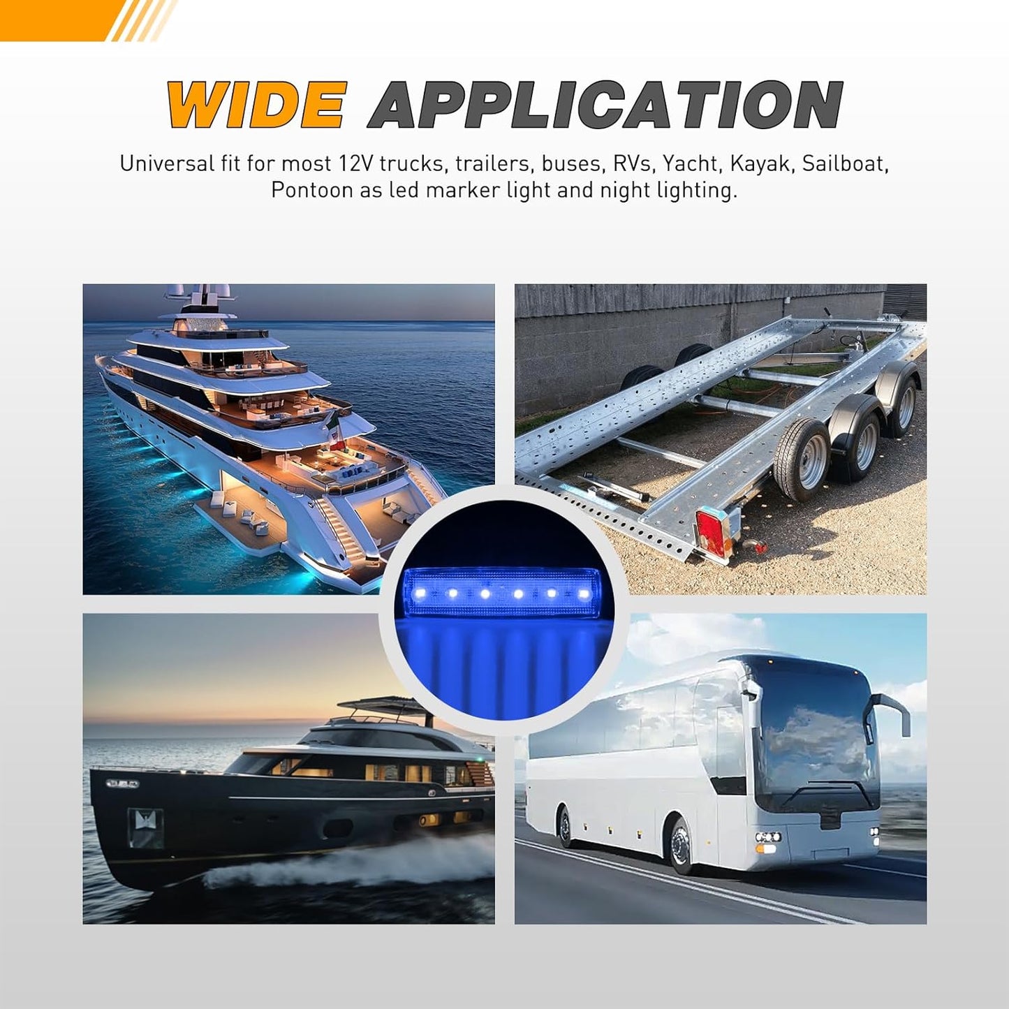 Waywe 3.8Inch Side Marker Light 10PCS 6LED Blue Trailer Camper Clearance Marine Boat Navigation Port Starboard Indicator Lights for 12V DC Kayak Sailboat Yacht Truck RV