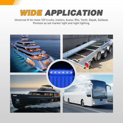 Waywe 3.8Inch Side Marker Light 10PCS 6LED Blue Trailer Camper Clearance Marine Boat Navigation Port Starboard Indicator Lights for 12V DC Kayak Sailboat Yacht Truck RV