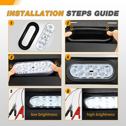 Waywe 6Inch Oval Trailer Tail Light 2PCS 10LED White Reverse Back Up Lights w/Surface Mount Grommets Plugs IP67 Waterproof for Truck RV Tractor