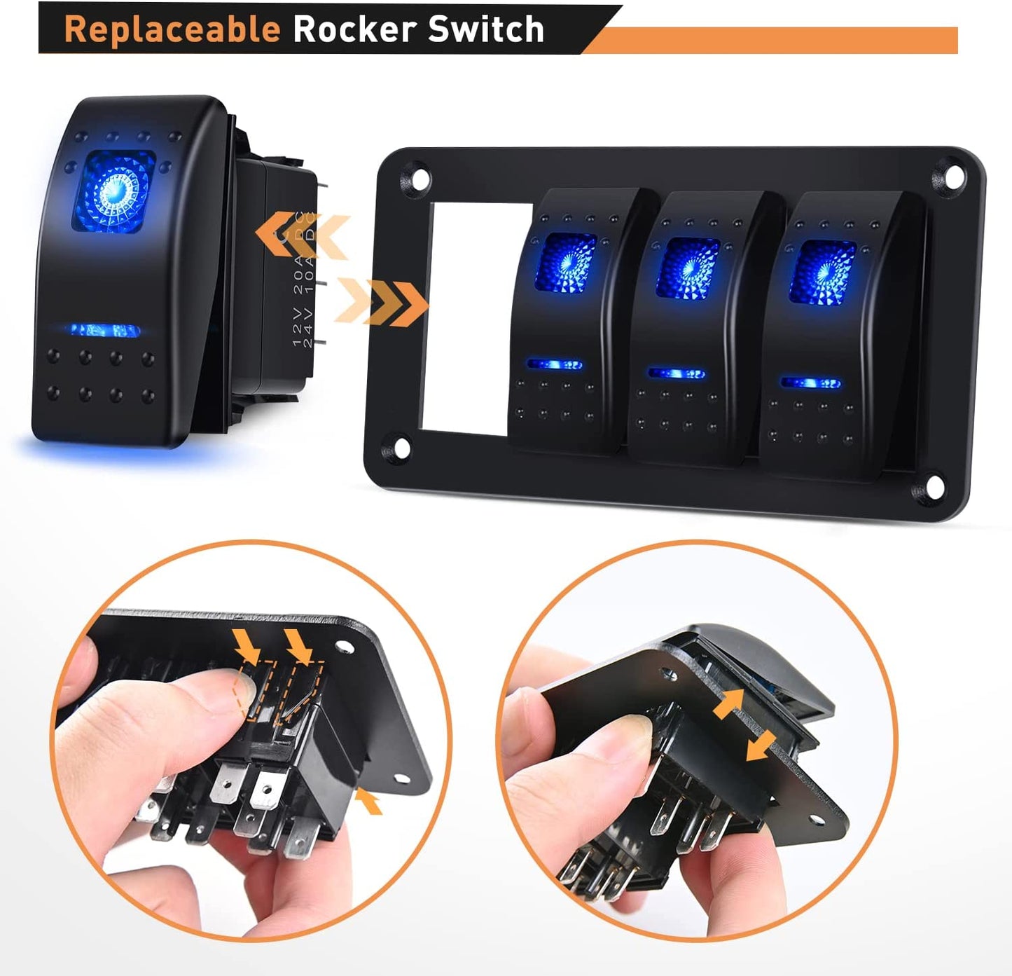 Waywe 4 Gang Aluminum Rocker Switch Panel Blue