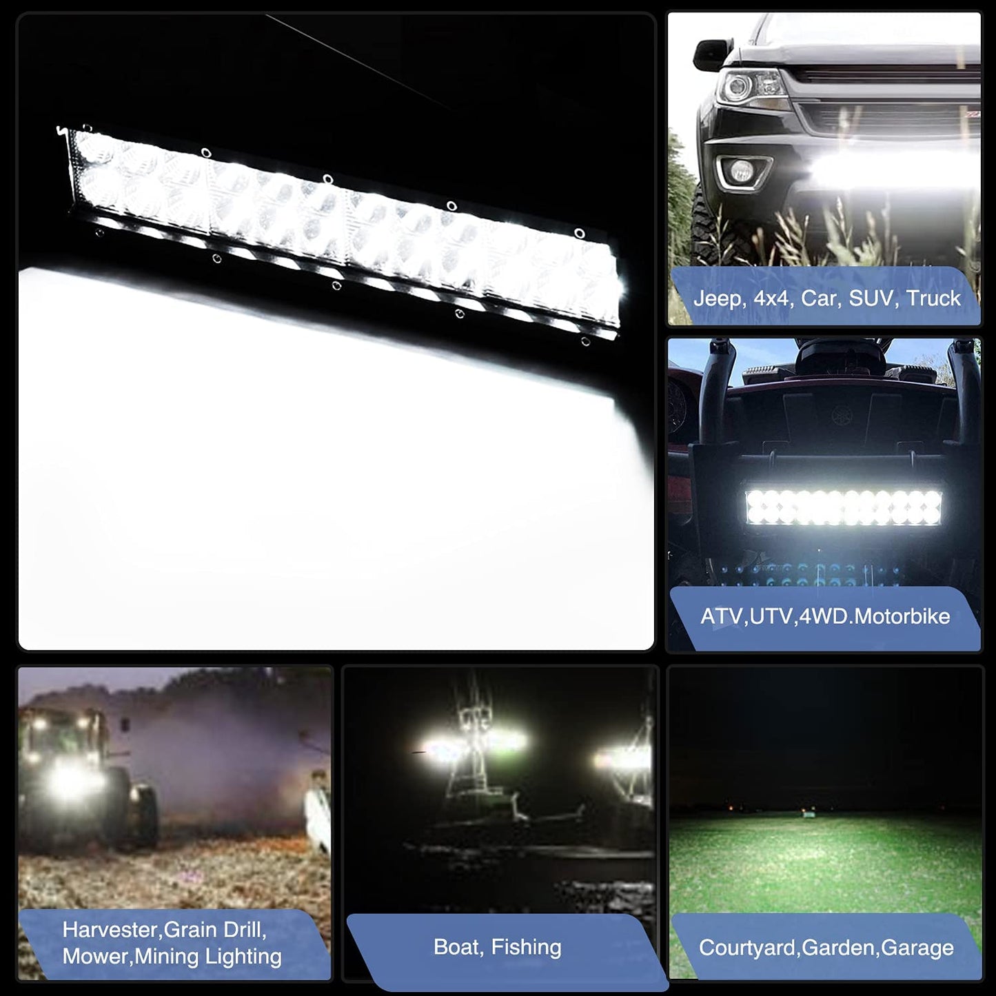 Waywe 12 Inch 72W Led Light Bar Spot Flood Combo Driving Lighting Off Road Lights Mounting Bracket Horizontal Bar Tube Clamp with 16AWG Wiring Harness for Truck SUV ATV UTV Boat