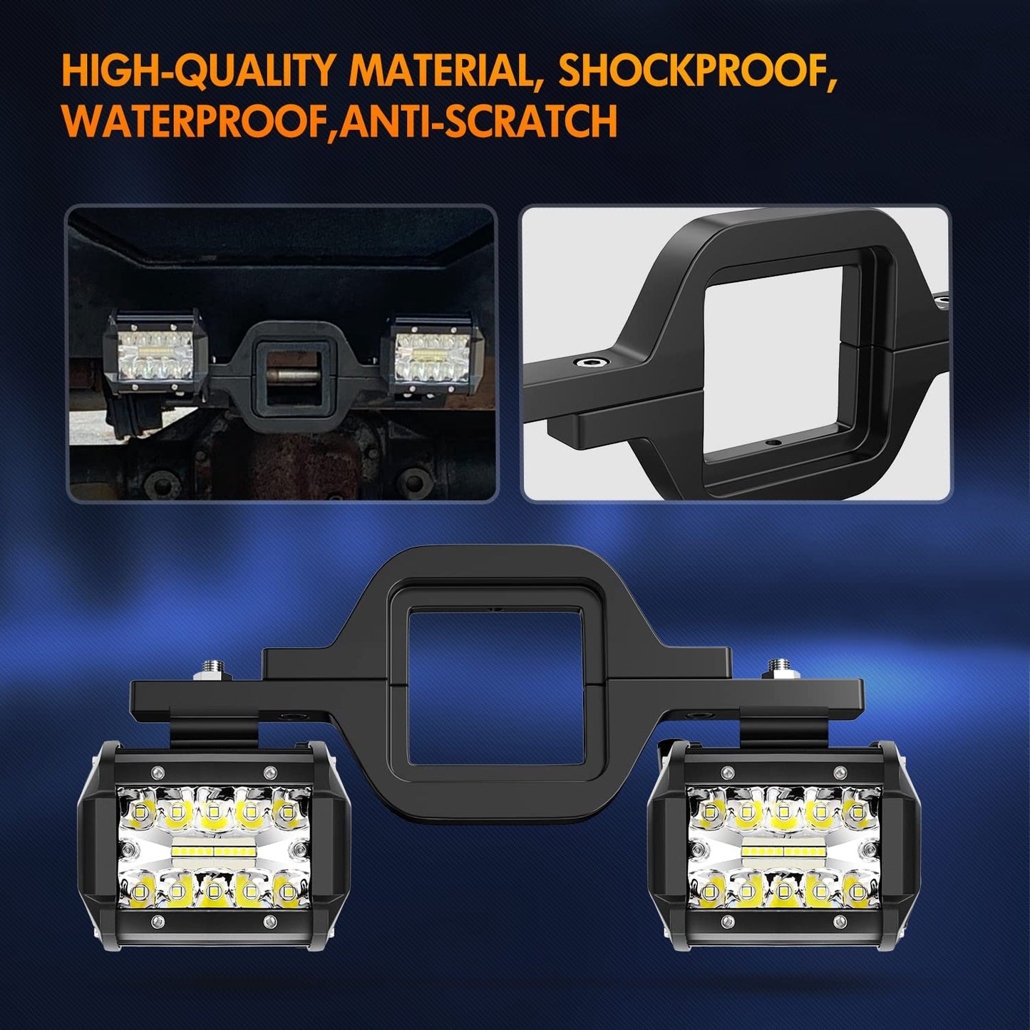 Waywe LED Work Light Pods 4 Inch 60W Off-Road Driving Lighting with 2 Inch Tow Hitch Mounting Brackets fit Backup Reverse Lamp for Truck Trailer SUV Pickup