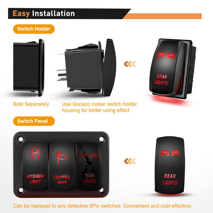 Waywe Rear Lights Rocker Switch Led Light Bar Switch 5Pin Laser On Off switches Red 20A 12V 10A 24V Switch with Jumper Wires Set for Cars Trucks RVs