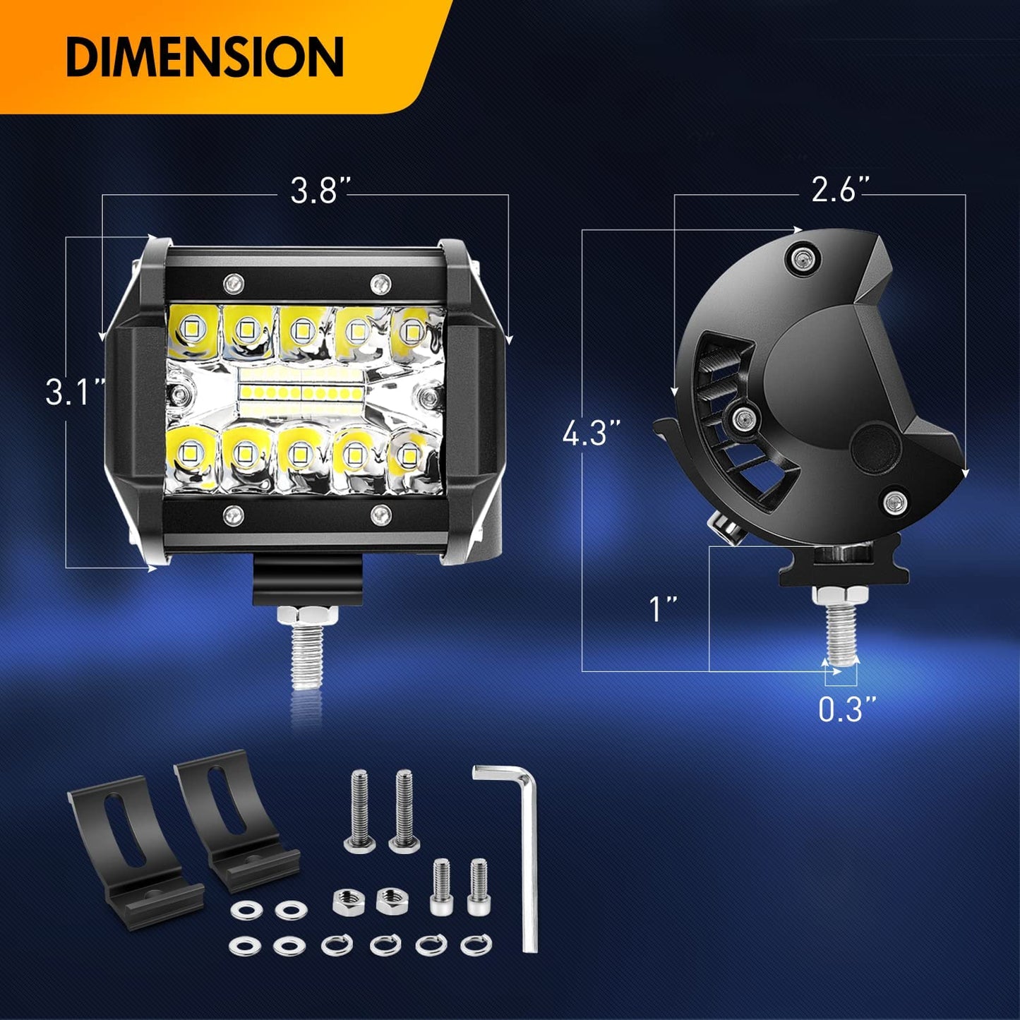 Waywe 4Pcs 4Inch 60W Cube LED Fog Lights Led Light Pods, 20Inch 420W Spot Flood Combo Triple Row Off-Road led Driving Lights Waterproof for Trucks ATV