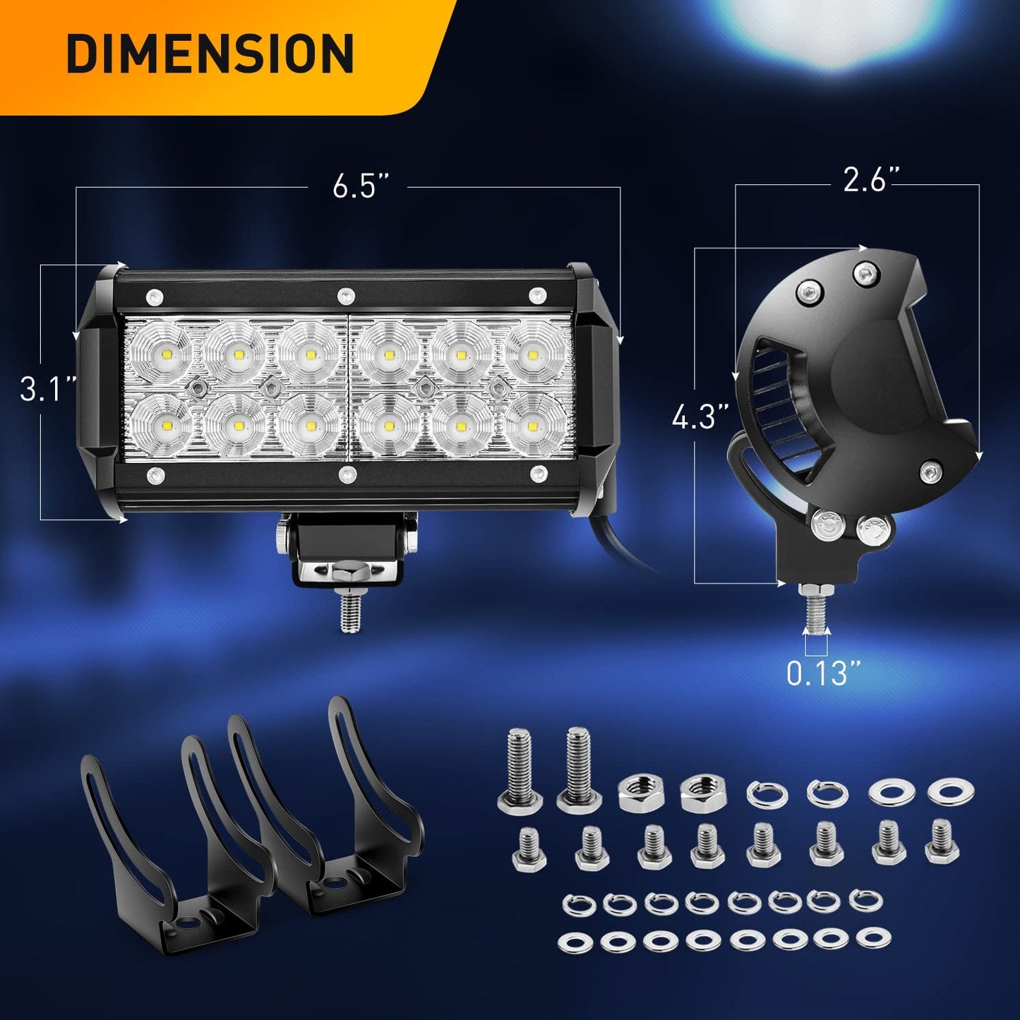 Waywe 36W 6.5Inch LED Light Bar LED Flood Lights LED Fog Lights Super Bright Driving Lights Off Road for Truck Jeep Boats (2 Pack Flood Light)