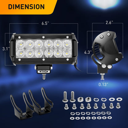 Waywe 36W 6.5Inch LED Light Bar LED Flood Lights LED Fog Lights Super Bright Driving Lights Off Road for Truck Jeep Boats (2 Pack Flood Light)