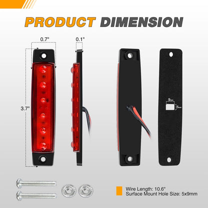 Waywe 3.8Inch Side Marker Light 10PCS 6LED Red Trailer Camper Clearance Marine Boat Navigation Port Starboard Indicator Lights for 12V DC Kayak Sailboat Yacht Truck RV