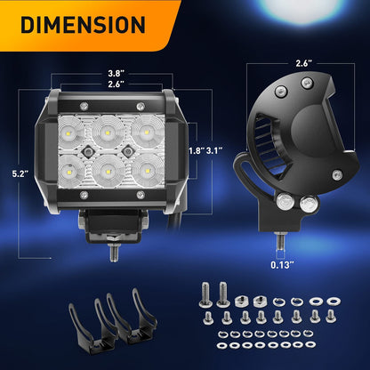 Waywe 12 Inch 72W Led Light Bar 2PCS 4 Inch 18W LED Pods with 16AWG Off Road Wiring Harness-3 Leads