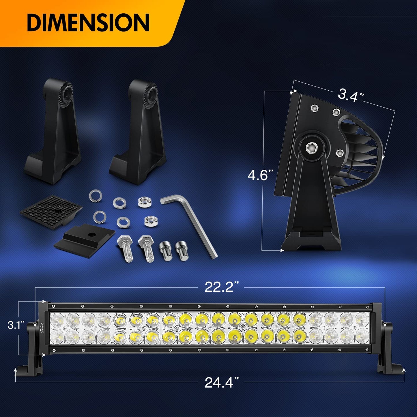 Waywe 22 Inch 120W Spot Flood Combo Off Road Led Light Bar Work Light Driving Lamp with 16 AWG Wiring Harness Kit for Truck Jeep ATV SUV,White