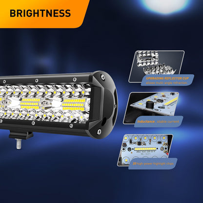 Waywe 20Inch 420W Triple Row Led Light Bar Spot Flood Combo Driving Lighting Mounting Bracket Horizontal Bar Tube Working Light with 16AWG Wiring Harness for Truck Golf Cart Boat