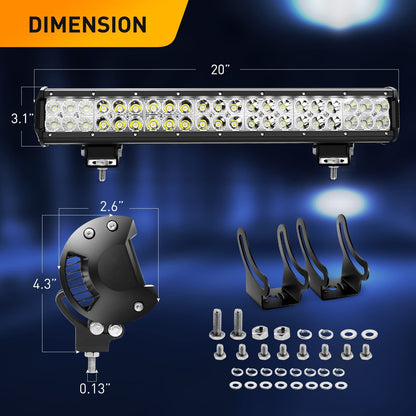 Waywe Led Light Bar 20Inch 126W Spot Flood Combo LED Light Pod Fog Lamp Driving Lights LED Work Light for Trucks Off Road ATV UTV SUV