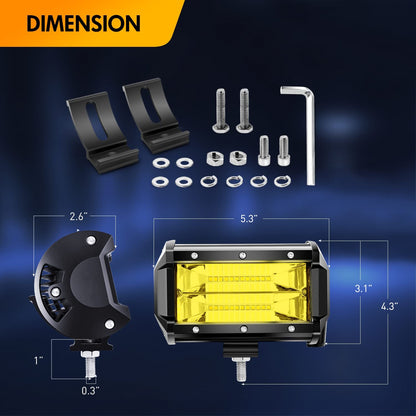 Waywe 2PCS 5 Inch Amber LED Pods 72W Flood Led Light Bar Fog Light 10800LM Driving Lighting with 16AWG Off Road Wiring Harness-2 Leads for Truck Golf Cart SUV ATV UTV Boat