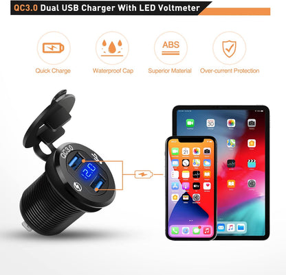 Waywe 4 Gang Rocker Switch Box 12V SPST ON Off QC 3.0 USB Charger Voltmeter Waterproof Aluminum Panel for Boats Cars RVs Trucks