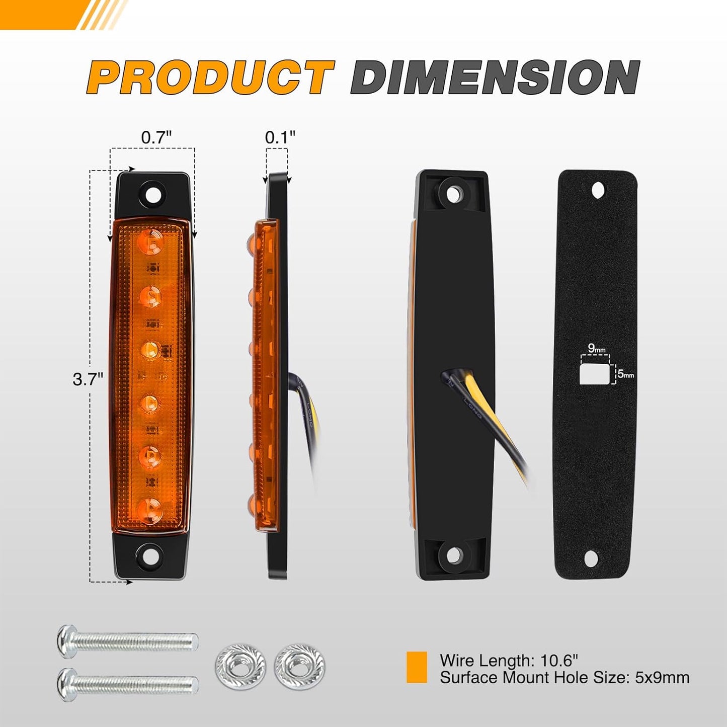 Waywe 3.8Inch Side Marker Light 10PCS 6LED Amber Trailer Camper Clearance Marine Boat Navigation Port Starboard Indicator Lights for 12V DC Kayak Sailboat Yacht Truck RV