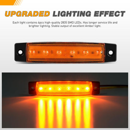 Waywe 3.8Inch Side Marker Light 10PCS 6LED Amber Trailer Camper Clearance Marine Boat Navigation Port Starboard Indicator Lights for 12V DC Kayak Sailboat Yacht Truck RV