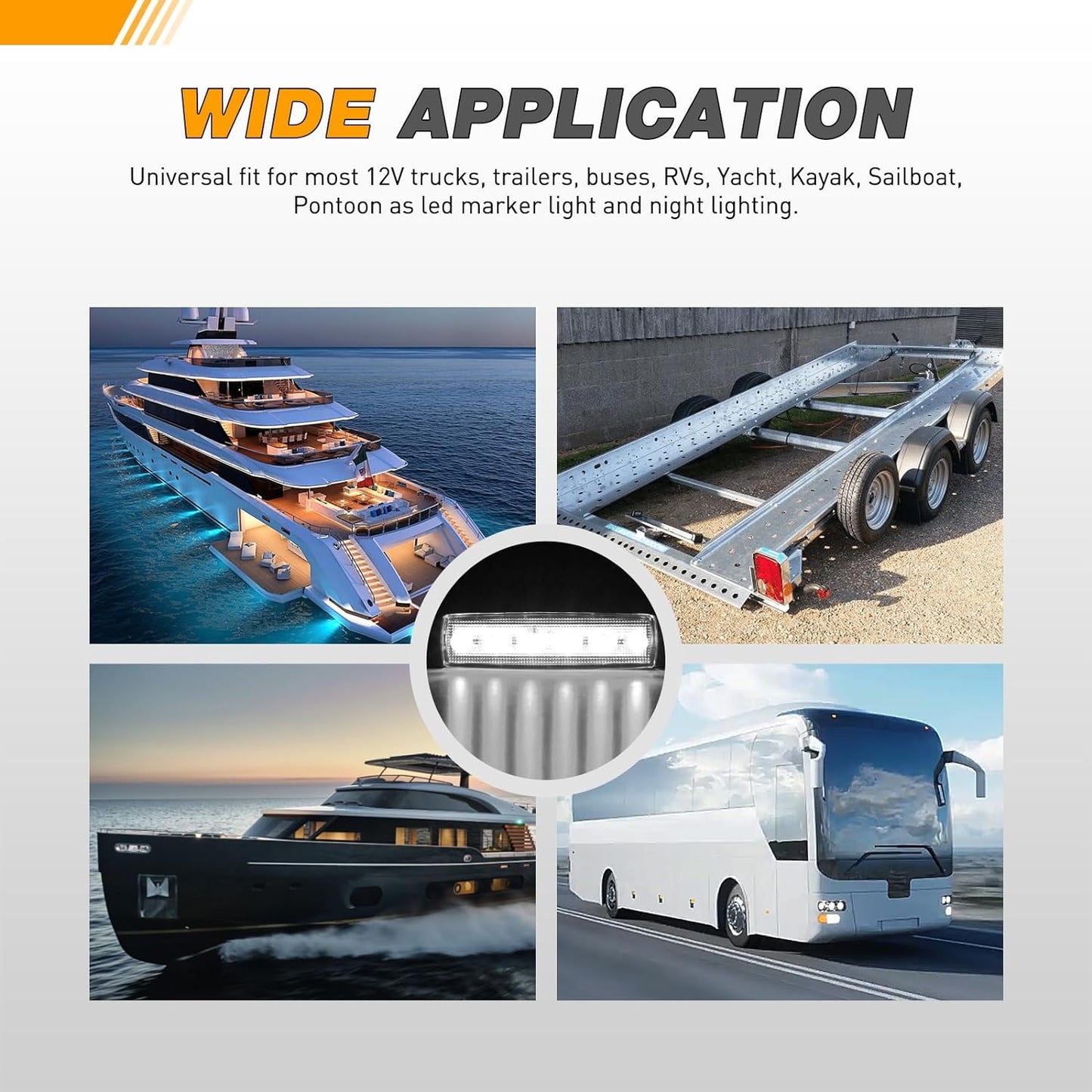 Waywe 3.8Inch Side Marker Light 10PCS 6LED White Trailer Camper Clearance Marine Boat Navigation Port Starboard Indicator Lights for 12V DC Kayak Sailboat Yacht Truck RV