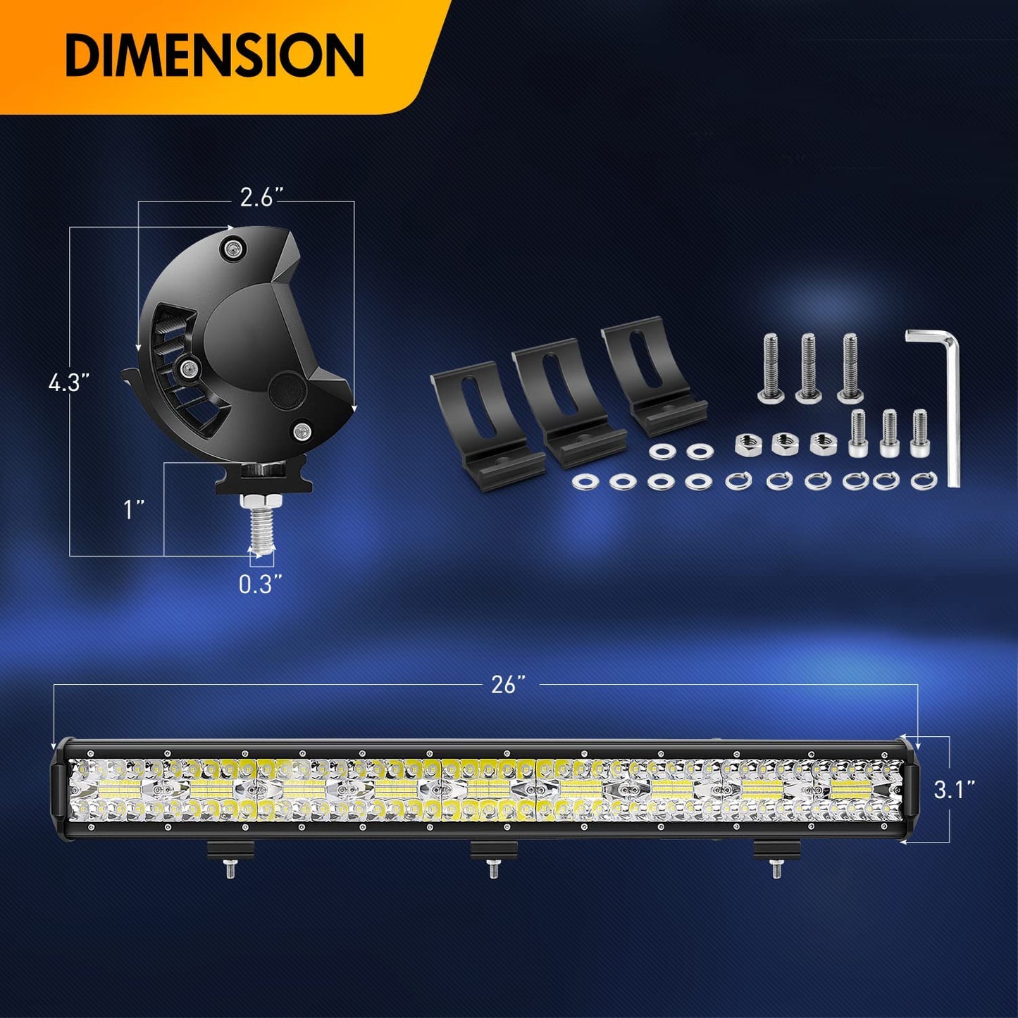 Waywe 26 Inch 540W Triple Row LED Light Bar 50000LM Spot Flood Combo Driving Off Road Lighting Working Lamp with 14AWG Wiring Harness for Truck Golf Cart SUV ATV UTV Boat