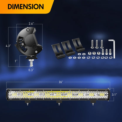 Waywe 26 Inch 540W Triple Row LED Light Bar 50000LM Spot Flood Combo Driving Off Road Lighting Working Lamp with 14AWG Wiring Harness for Truck Golf Cart SUV ATV UTV Boat