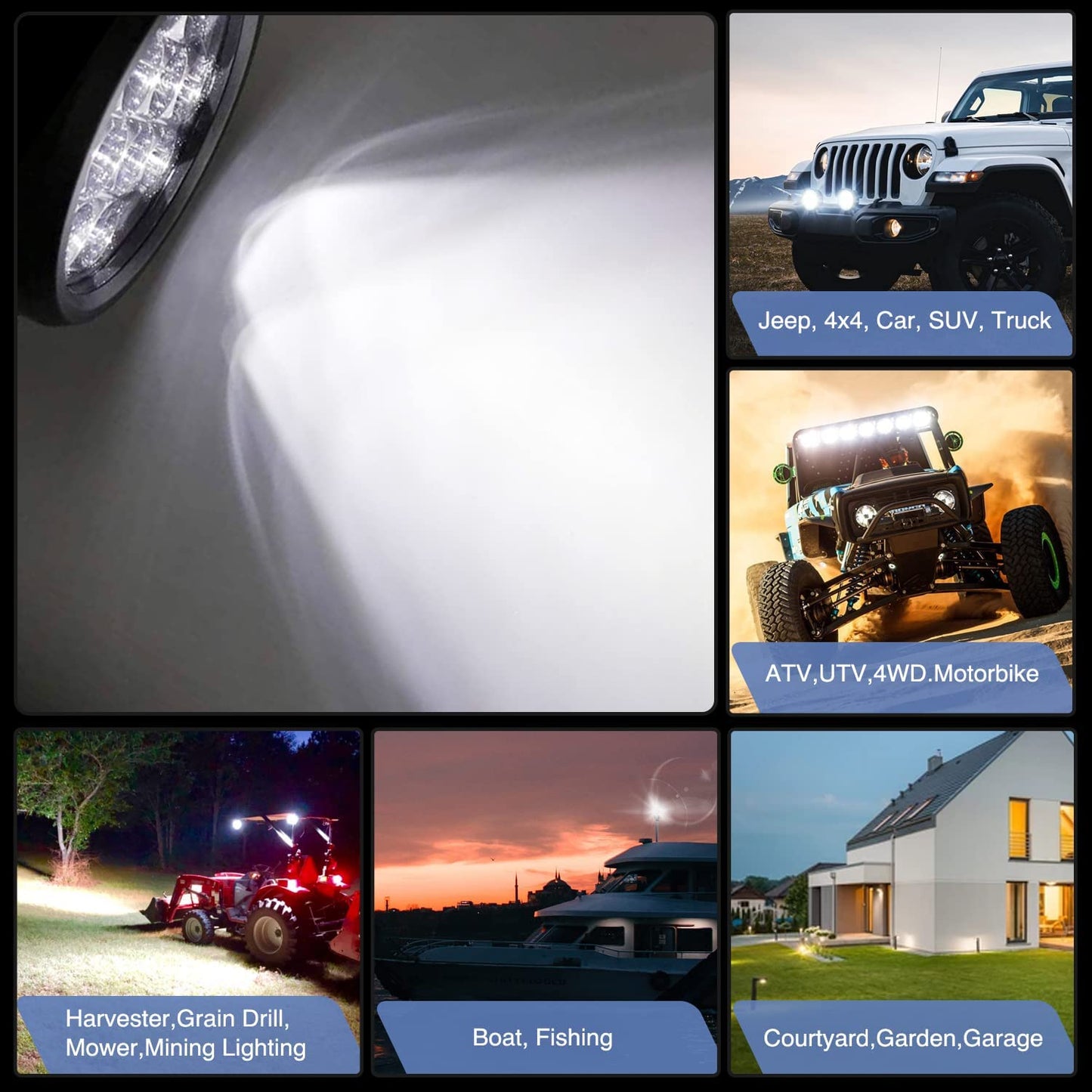 Waywe 2 PCS 4.5Inch 42W Led Round Lights Off Road led Flood Light 4200LM Driving Roof Pods Lamp Bumper Lights Work Light Led Fog Lights for Trucks Tractor ATV